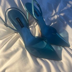 Aqua PVC strappy heels